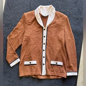 St. John Collection Brown Cardigan with Cream Collar